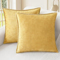 CaliTime Throw Pillow Covers Decorative 16 X 16 Inches Pack of 2 Cotton Thread Stitching Edges Solid Dyed Soft Chenille Cushion Cases for Couch Sofa Bed Living Room Farmhouse Gold