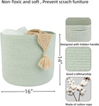 Cotton Rope Baskets For Girls Boys Kids 16”X14” Baby Laundry Basket Nursery Bin Round Woven Basket Organizer For Storage Toys Blankets Shoes Clothes light green