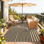 Outdoor Rug 4x6, Easy Jute Rug Non-Slip Indoor Outdoor Carpet, Washable Floor Mat Modern Black Striped Area Rug for Living Room, Bedroom, Patio, Dining Room, Office Area, Black
