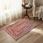 Jute Cotton Braided Rug, Multi Color - 2x3 Feet, Accent Reversible Hand Woven Doormat for Entryway, Kitchen, Living Room | Boho Rustic Floor Mat for Outdoor & Indoor Use - 24x36 Inches