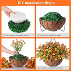 Fake Mums Artificial Fall Flowers with Hanging Baskets Outdoors for Decoration Faux mums for outdoor planters Daisy Flower with Eucalyptus Leaves for Porch Home Patio Balcony and Yard Autumn Decor