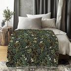 Plant Blanket, Dark Green Botanical Wildflower Plant Fern Leaves Decorative Throw Blanket for Couch Sofa Bed, Dark Green Throw Blanket for Living Room Bedroom Decor, 50x60 Inches