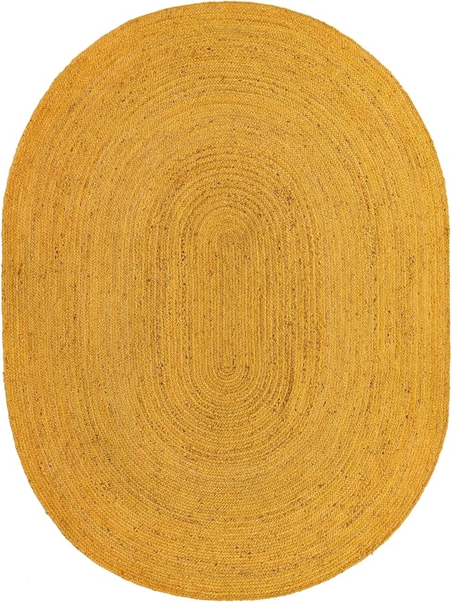 Unique Loom Braided Jute Collection Area Rug - Dhaka (7' 10" x 10' Oval, Yellow)