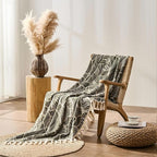 DOWN HOME Chenille Cotton Throw Blanket for Couch, Lightweight Boho Blanket for Bed Sofa Chair Living Room Outdoor Soft Woven Decorative Blanket with Tassel Gift Olive Leaves 50"x70"