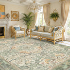Washable Floral Bird Rugs for Living Room - Sage Green 8x10 Area Rugs for Bedroom Under Bed, Dining Room Kitchen Table Rug for Under Table, Nature Botanical Decor, Stain Resistant Non-Slip