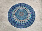Round Beach Tapestry Turquoise Mandala Throw/Boho Hippie Beach Blanket Roundie/Indian Cotton Bohemian Large Round Table Cloth-Home Decor/Yoga Mat Meditation Picnic Rug (42", Blue)