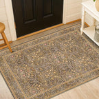 Vintage Brown 3x6 Area Rugs for Large Entryway, Bedroom Beside Rug, Kitchen, Laundry Room, Non-Slip Low Pile Ultra Soft Stain Resistant Small Floral Carpet