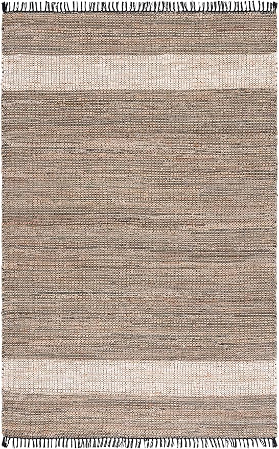SAFAVIEH Cape Cod Collection Area Rug - 5' x 8', Green & Beige, Handmade Denim & Jute, Ideal for The Living Room, Dining, Bedroom (CAP153Y)