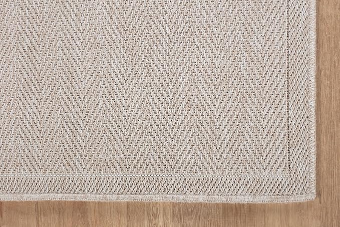 CAMILSON Easy Jute Round Rug 4ft Indoor Outdoor Off-White Color Fiber Area Rugs for Living Room and Patio Rug Herringbone Boho Woven Design Easy-Cleaning Washable Outside Carpet Alfombras (4 Round)