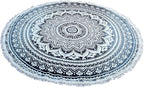 Round Beach Tapestry Turquoise Mandala Throw/Boho Hippie Beach Blanket Roundie/Indian Cotton Bohemian Large Round Table Cloth-Home Decor/Yoga Mat Meditation Picnic Rug (70", Grey)