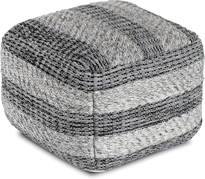 Anji Mountain Pouf Ottoman Foot Rest, Handmade Ottoman Pouf, Comfortable Foot Stool, Decorative Floor Seating for Living Room Decor, Bedroom & Home Décor Accent - Basalt Loom