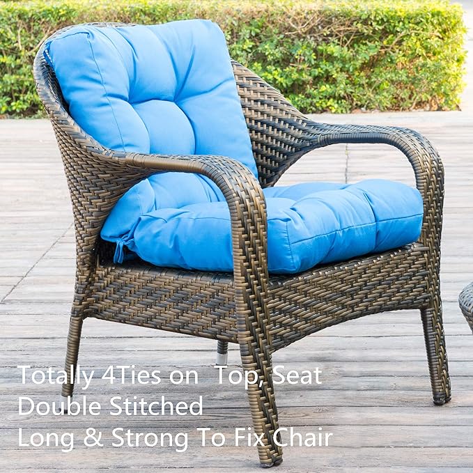QILLOWAY Outdoor Seat/Back Chair Cushion Tufted Pillow, Spring/Summer Seasonal Replacement Cushions - Pack of 4 (Marine Blue)