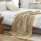 Amélie Home Chunky Knit Throw Blanket, Dual-Sided Soft Chenille Breathable Cable Knitted Blanket for Couch, Farmhouse Decorative Throw for Sofa & Chair, 50"x60", Beige