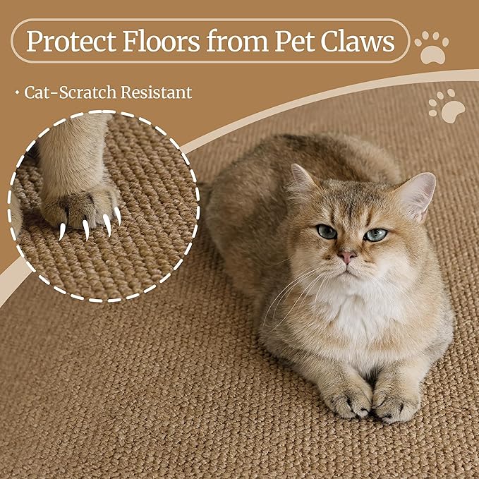 Faux Jute Non-Slip Area Rug, 4x6 Washable Pet-Friendly Floor Mat for Living Room, Bedroom, Entryway, Machine Woven Durable Scratch Resistant Carpet, Brown