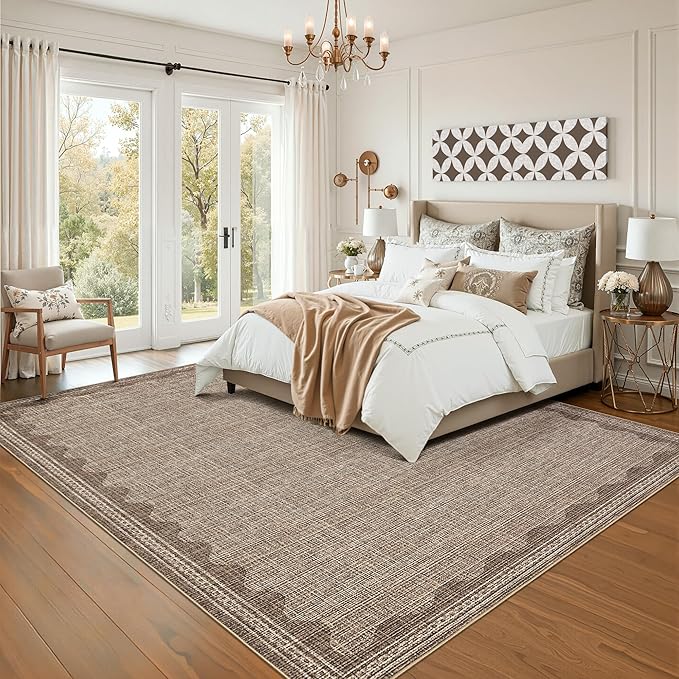GarveeHome Scalloped Washable 8x10 Rug for Living Room Non-Slip Solid Coffee Modern Minimalism 8 x 10 Rug Low-Pile Carpet for Bedroom Dining Nursery Mat with Rubber Back