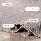 nuLOOM 6x9 Elfriede Jute & Cotton Hand Woven Area Rug, Grey, Solid Rustic Farmhouse Style, Weaved Design, Natural Fiber, For Bedroom, Living Room, Dining Room, Hallway, Office, Entryway