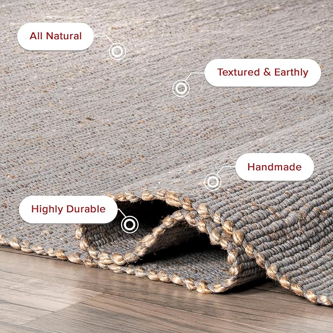nuLOOM 3x5 Elfriede Jute & Cotton Hand Woven Area Rug, Grey, Solid Rustic Farmhouse Style, Weaved Design, Natural Fiber, For Bedroom, Living Room, Dining Room, Hallway, Office, Entryway