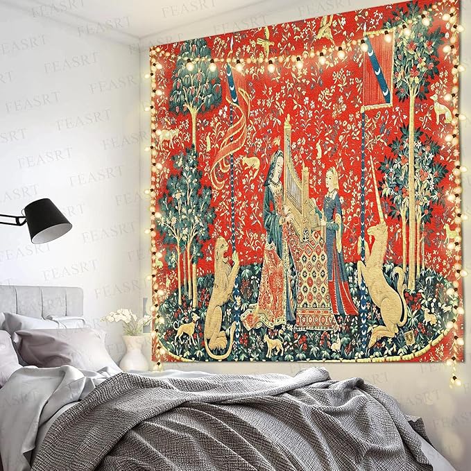 FEASRT Bohemian Tapestry - Medieval Maiden and Unicorn, 60x60 Inches Soft Flannelette, for Bedroom Living Room