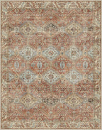 GENIMO 5x7 Area Rugs for Living Room, Machine Washable Non Slip Rugs, Low Pile Lightweight Print Rug for Bedroom, Dining Room, Home Office, Vintage Brick Red