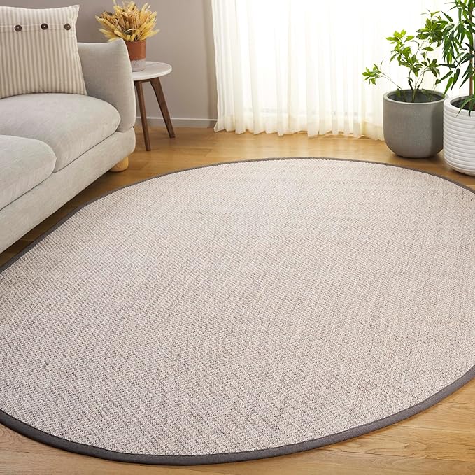 SAFAVIEH Area Rug 6x8 Oval - Natural Fiber Collection - Marble & Khaki, Sisal, Woven Design with Border (NF143E)