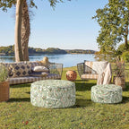 Indoor/Outdoor Inflatable Ottoman D21 x H9 inch, Round Footstool Inflatable Foot Rest Ottomans with Handle, Portable Ottoman Pouf for Patio, Garden, Camping, Home,Faylinn Shadow Paisley
