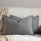 12x20 Linen Pillow Covers Grey Pack of 2 Farmhouse Boho Neutral Accents Striped Textured Rectangular Lumbar Decorative Throw Pillow Cases for Living Room Couch Bed Home Decor