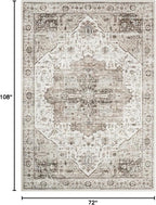 6x9 Rug, Stain Resistant Washable Area Rugs with Anti-Slip Backing, Vintage Rug, Large Bedroom, Living Room Rugs, Foldable Soft Rug (White/Brown, 6'x9')