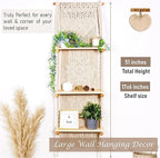 Macrame Wall Hanging Shelf 3 Tier Boho Wall Plant Hanger Shelves, Handmade of Woven Rope Boho Shelves Organizer for Living Room Bathroom Home Storage Floating Plant Rack Bohemian décor