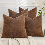 Set of 4 Soft Textured Decorative Throw Pillow Covers 20x20 Inch Cozy Farmhouse Cushion Cover Square Accent Pillow Cases for Bed Couch Sofa Living Room, Brown