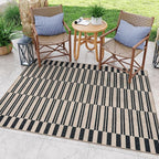 Lahome Elance Striped Easy Jute Rug, 5x7 Outdoor Patio Rug Neutral Dining Room Rug Indoor Outdoor Carpet, Farmhouse Washable Non Slip Black Carpet for Backyard Living Room Office Deck
