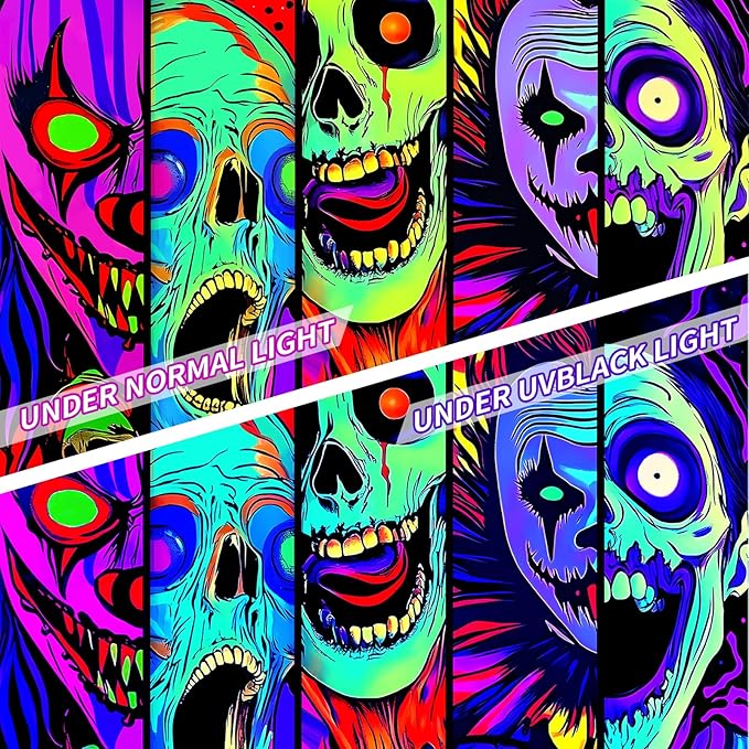 Atrippy Blacklight Halloween Horror Wall Decor Tapestry for Bedroom, UV Reactive Skull Skeleton Tapestries, Black Light Gothic Face Neon Aesthetic Wall Hanging for Dorm Living Room 60x79 Inches