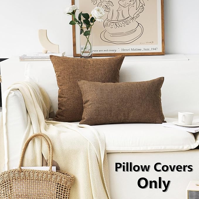 Home Brilliant Brown Throw Pillows Textured Burlap Decorative Throw Pillow Cover Lined Linen Cushion Case for Floor, 26x26 inches