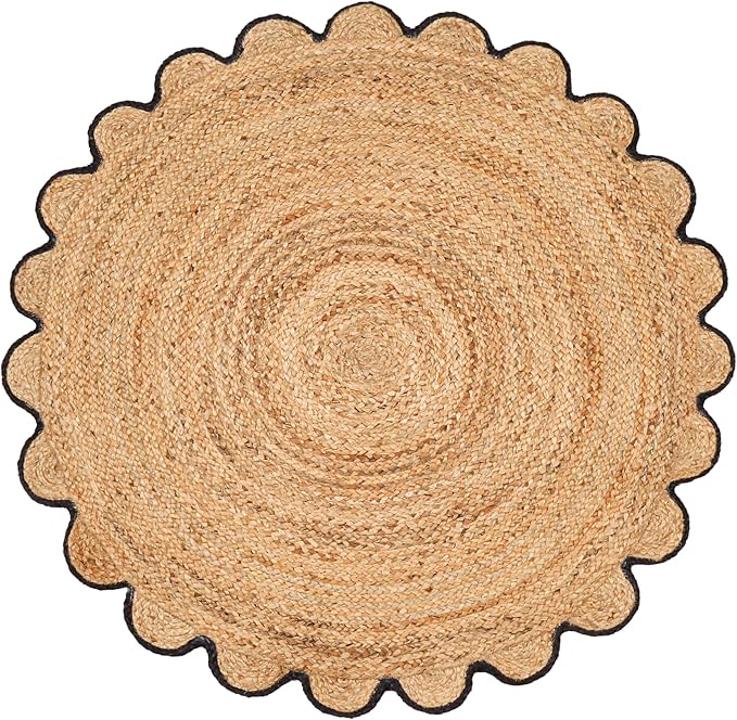 Hand Woven Braided Jute Rug - 5' Round - Reversible Farmhouse Dining Room Rug, Living Room, Bedroom, Kitchen - Natural Decorative Floor Boho Entry Area Rugs - 5 Foot Round Rug