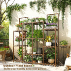 EnHomee Plant Stand Indoor Tall Plant Stand Outdoor Large Wood Plants Shelf with 12-14 Pots for Patio, Living Room, Garden, Balcony, 44.8" Wx47.2 Hx11.78 D
