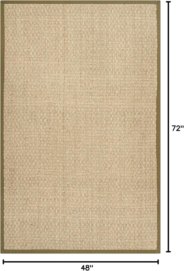 SAFAVIEH Area Rug 4x6 - Natural Fiber Collection - Natural & Olive Green, Border Basketweave Seagrass Design (NF114G)