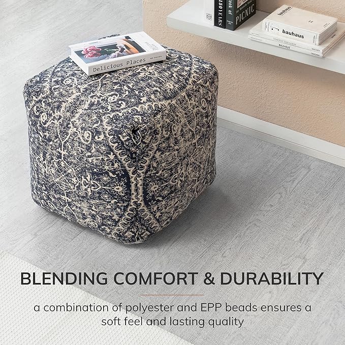 Anji Mountain Pouf Ottoman Foot Rest, Handmade Ottoman Pouf, Comfortable Foot Stool, Decorative Floor Seating for Living Room Decor, Bedroom & Home Décor Accent - Hanalei