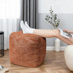 AELS Unstuffed Boho Textured Pouf Cover, Organic Modern Mid Century Rainbow Tufted Storage Bean Bag Cubes, Farmhouse Square Ottoman Pouf Foot Rest Footstool, 18"x18"x18", Cover ONLY, Burnt Orange