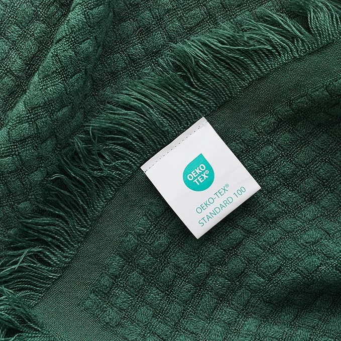 Exclusivo Mezcla Knit Throw Blanket with Fringes for Couch, Reversible Super Soft and Warm Woven Boho Throw for All Season, Home Decor, 50"x60", Forest Green