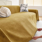 hyha Couch Cover for Dogs, Boho Sofa Covers for 3 Cushion Couch Washable, Chenille Sofa Slipcover for Pets, Soft Loveseat Sectional Couch Throw Blankets with Tassels (Yellow, 71x91 Inch)