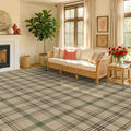 Washable Easy Jute Living Room Rug - Aesthetic Bedroom Rug Under Bed, Outdoor Rug 9x12 for Patio, Large Farmhouse Indoor Outdoor Carpet, Contemporary Non Slip Sage Plaid Decor for Dining Room