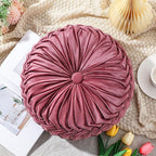 Round Throw Pillows Decorative Pleated Throw Pillows 15'' Diameter Accent Pumpkin Boho Chair Cushion for Couch Sofa Home Decoration(Dusty Rose,1 Pcs)