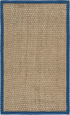 SAFAVIEH Area Rug 3x5 - Natural Fiber Collection - Natural & Navy, Seagrass, Basketweave Pattern with Border (NF114T)