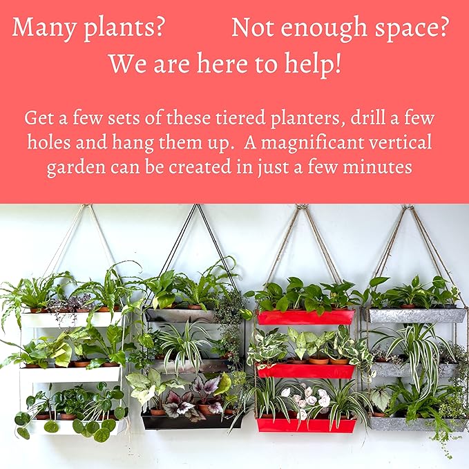 LaLaGreen Hanging Wall Planter - 16 Inch Three Tier Plant Hanger for Succulent Indoor Herb Planter Metal Wall Plant Holder Bright Red Christmas Decor, Vertical Garden Hanging Planter Shelf Outdoor