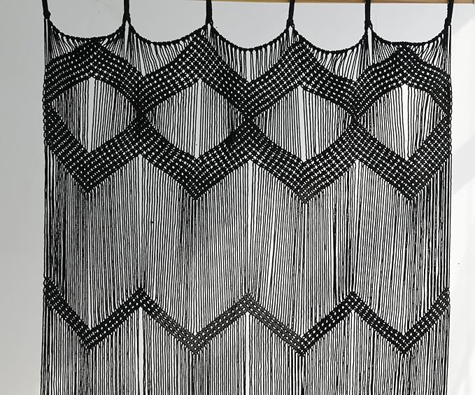 Flber Macrame Curtain Black Boho Window Macrame Doorway Curtain Macrame Wall Decor Bedroom Headboard Decor,42" Wx76 H