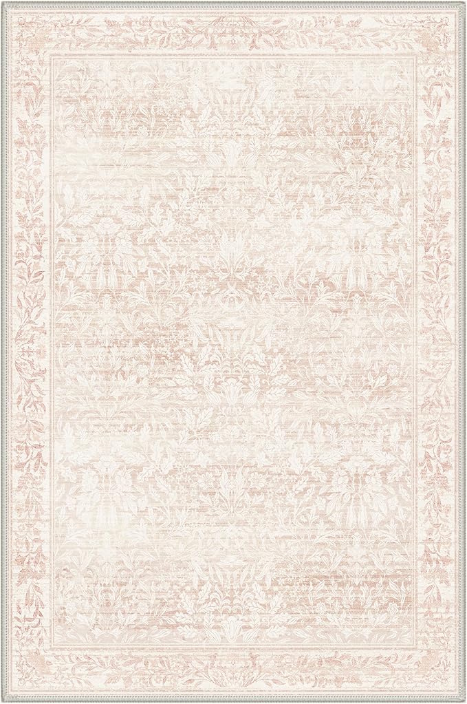 Washable 2x3 Rug, Small Entryway Rug Indoor, Non-Slip Vintage Floral Throw Rug for Front Door, Kitchen, Bathroom, Low Pile Boho Floor Mat, Pink