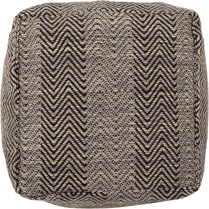 GDFStudio Boho Handmade Fabric Cube Pouf Ottoman Foot Stool - Bean Bag Floor Chair - Foot Rest Couch for Living Room Bedroom, Brown Beige and Yellow,15"" x 15"" x 15"", 312185N