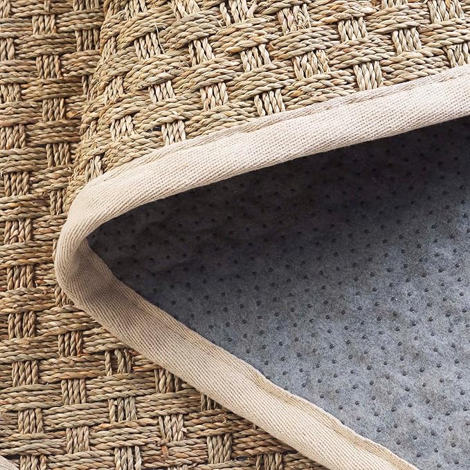 SAFAVIEH Natural Fiber Collection Runner Rug - 2'6" x 22', Natural & Ivory, Seagrass, Basketweave Pattern with Border (NF114J)