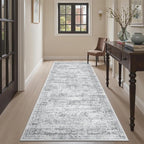 Runner Rug 3x6 Washable Non-Slip Kitchen Runner Rugs for Bathroom Laundry Room Grey Vintage Floor Carpet Runners for Hallway Entryway