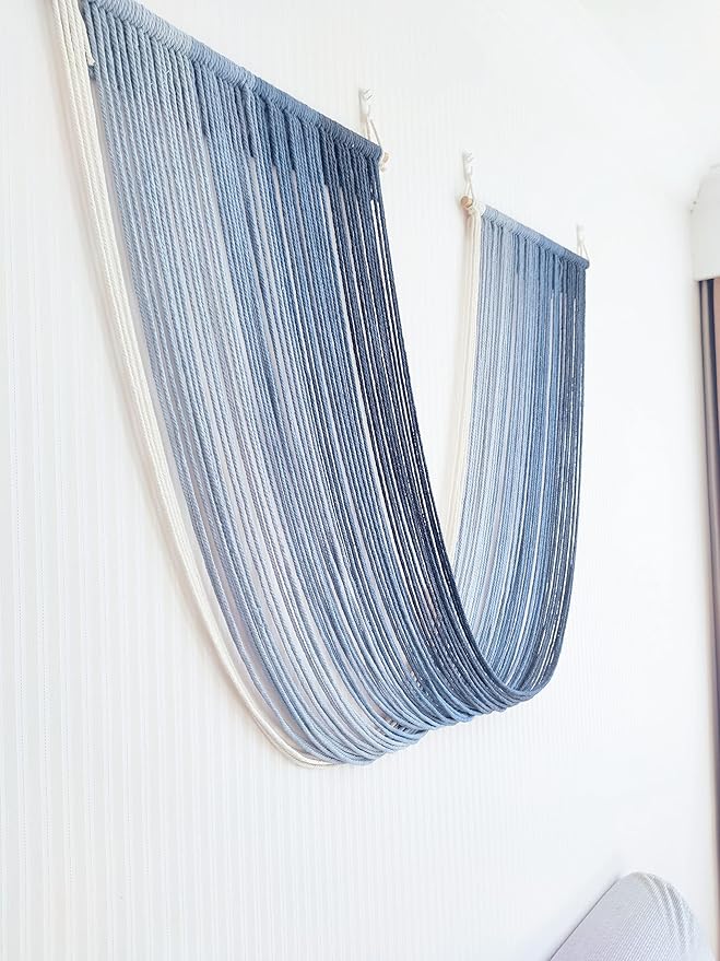 QULBUJ Dip Dye Large Macrame Wall Hanging Tie-Dye Yarn Tapestry Home Boho Wall Decor Ombre Art Headboard Bedroom Living Room 52" Wx34 L (Blue)