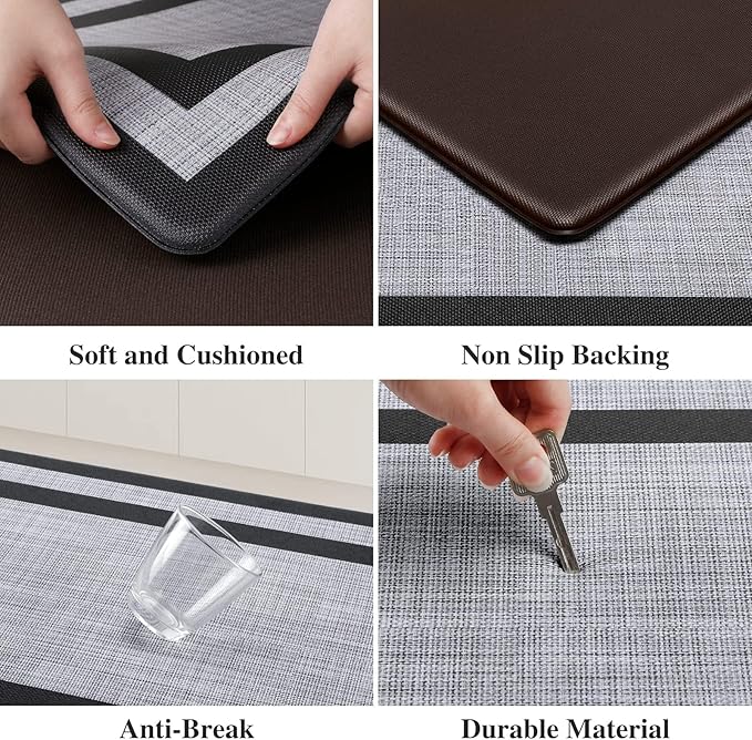 Mattitude Kitchen Mats Set of 2 Cushioned Rugs 0.47 inch Thick Anti-Fatigue Mats for Kitchen Floor,Waterproof Non-Slip Mats and Rugs Set for Office,Floor,Laundry 17.3"×29"+17.3"×59",Black